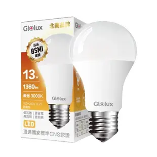Glolux 13W LED廣角高亮度燈泡-黃光1PC個【家樂福】