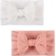 [BRDTKUGV] 2Pcs Baby Headband, Baby Hair Bands, Newborn Baby Girl Headbands, Adorable Baby Bow Turban Set Of, Flexibility Nylon Hair Band, for Baby Newborn Toddlers Photography Props Accessories