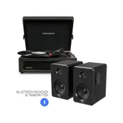 Crosley Voyager Bluetooth Portable Turntable - Black + Bundled Majority D40 Bluetooth Speakers - Black