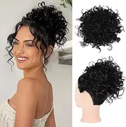 Messy Bun Hair Piece Elastic Drawstring Curly Ponytail Extension Loose Wave Curly for Women Daily Use (1B)