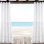 Lush Decor Farmhouse Textured Grommet Sheer Indoor/Outdoor Window Curtain Panel, 84" L x 50" W, Bleach White