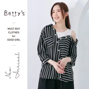 betty’s貝蒂思(05)不規則設計條紋雪紡襯衫(黑色)