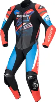 Alpinestars GP Force Honda, leather suit 1pcs. , color: Black/Light Red/Blue , size: 50