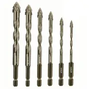 6pcs Drill Bit Carbide Sawtooth 4-Teeth Hex Shank Dry Drill Bit for Ceramic Tile Cast Iron Concrete with Ceramic Buster