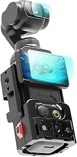 Aluminum Protective Cage for DJI Osmo Pocket 3 Camera, 9H Tempered Glass Screen Protector & Extended Mounting Bracket Frame with Cold Shoe Mount, Expansion Adapter Accessories for DJI Osmo Pocket 3