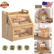 Antique Finish Bread Box with Two Layers and Transparent Acrylic Viewing Window