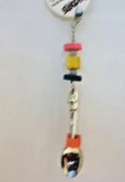 Med./ Large Bird Toy Hanging Snackware Honey or PB Spoon with Bell & Blocks NIB