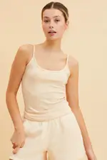 Beige Singlet Top Base Layer Sccop Neck Sleeveless - Size L, Women's Cami