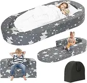Tykacna Travel Toddler Bed, 3-in-1 Portable Foldable Toddler Bed Chair,Soft Foam Floor Bed Lounger with Washable Cover,Kids Travel Bed for Toddlers 1-3,Star