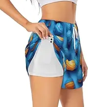 [WURTON] Blue Volleyball Print Exercise Gym Workout Shorts Women's Athletic Shorts Dual-Layered Yoga Running Shorts