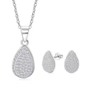 925 Sterling Silver White Clear CZ Teardrop Stud Earrings Pendant Necklace Set