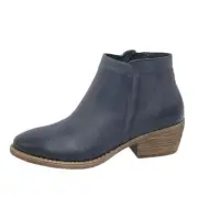 Eric Michael Women Hayley Solid Navy Zip Lined Ankle Bootie Leather Block Heel