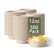 12 Oz Paper Bowls Disposable Bowls 500 Pack Heavy-Duty Compostable Bowls for ...