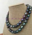 New 10-13 mm tahitian black green baroque pearl necklace 34” AAA