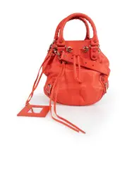 Red Leather Motocross Classic Mini Pompon Bag