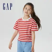 在飛比找momo購物網優惠-【GAP】女童裝 純棉條紋小飛袖短袖T恤-紅色條紋(6658