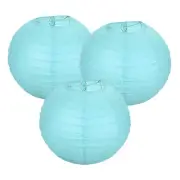3Pcs Decorative Hanging Round Paper Lanterns 20cm/8", Lake Blue