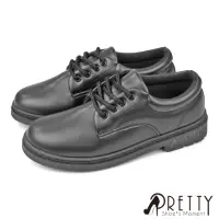 在飛比找momo購物網優惠-【Pretty】女 學生鞋 學生皮鞋 全黑工作鞋 素面 綁帶