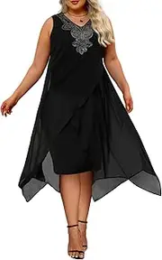 OCSTRADE Womens Plus Size Chiffon Dress Loose Sleeveless Flowy Cocktail Party Midi Dresses
