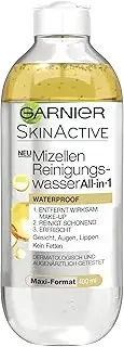 Garnier Micellar cleansing water, all-in-one waterproof, facial cleanser for sensitive skin, no grease, dermatologically tested, skin active, 400 ml