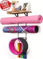 Yoga Mat Holder Wall Mount Yoga Mat Storage Home Gym Accessories with Wood Float