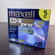 Maxell CD-R Pro 700mb Professional Quality 5 Pk Blank CDs New Sealed Package