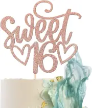 1 Pack Sweet Teenager 16 Cake Topper Glitter 16Th Birthday Cake Pick for Cheers