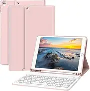 ipad 9th Generation 2021/8th Gen 2020/7th Gen 2019 Keyboard Case with Pencil Holder, Soft TPU Back Cover, Magnetic Detachable Wireless Bluetooth Keyboard for ipad 10.2 inch, Pink