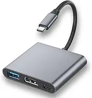 USB C to HDMI Adapter, 3 in 1 USB C Adapter HDMI, USB C to HDMI Adapter, 4K HDMI + USB 3.0 + PD Ports, USB-C to HDMI Adapter Compatible with MacBook/Switch/iPad Pro/iPhone 15/Samsung Galaxy S8/S9/HDTV