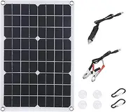 Portable Solar Panel 18V 20W Monocrystalline Silicon Solar Panel Dual USB Charging Port DC5521 Battery Clamp face for Charging 5V Mobile Phones Sports Cameras, 12V Vehicles Black Without Controller