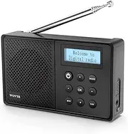 DAB Radio Portable, WOVTE DAB+ Digital Radio Rechargeable FM Radio, Small Radio with Bluetooth, DAB Radio Mains Powered or Battery with 40 Presets LED Display Alarm Clock Sleep Timer Headphone Socket