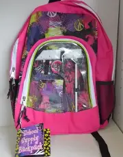 NEW School Back Pack BackPack PEACE Sign Pink Purple Zipper Pouch Supplies SET