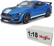 Maisto 1:18 Scale Mustang 2020 Ford Shelby GT500 Simulation Car Model Metallic Diecast with Plastic Part (Blue+White)