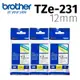 【3入組】brother 原廠護貝標籤帶 TZe-231 (白底黑字 12mm)