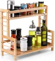 Bamboo Spice Rack Storage Shelves kitchen - 2 Tier Countertop Shelf Multipurpose