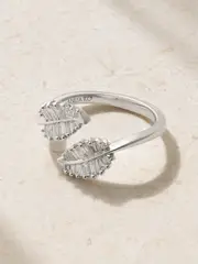 [Anita Ko] Anita Ko - Small Palm Leaf 18-karat White Gold Diamond Ring - Silver - 6 6 Silver