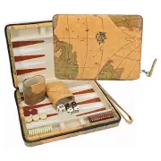 WE Games Tan Map Design Magnetic Backgammon Set, Leatherette, Travel Size