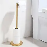 Free Standing Toilet Paper Stand, Rustproof Stainless Steel Toilet Paper Roll Holder, Foldable Modern Toilet Tissue Storage Rack for Bathroom (Gold)