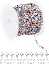 uxcell Stainless Steel Bead Chain, 16.4 Feet/5M Enamel Beaded Jewelry Link Cable Chains Spool Kit for Jewelry Making, Necklace, Bracelets, DIY Crafts (Silver/Colorful, Pack of 1)