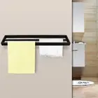 ACA Double Towel Rail Rack Ring Holder Square 304 Stainless Steel Black 600mm