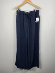 NWT Michael Kors Women's Pants Drawstring High Waisted Wide Leg Blue Size L