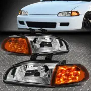 [LED TURN SIGNAL]FOR 92-95 HONDA CIVIC 2/3DR HEADLIGHTS CORNER HEAD LAMPS CHROME (for: Honda)