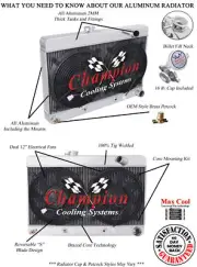 RN Champion 4 Row Radiator W/ 2 12" Fans for 1961 - 1963 Pontiac Tempest #MC6163