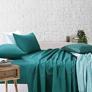 Amsons Bed Sheets - Cotton Rich Bedding & Linen - Queen Bed Sheet Set - Extra Deep Fitted Sheet & Flat Sheet & 2 Pillowcases - Teal (4PCs, Queen)