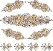 9 Pack Rhinestone Crystal Wedding Applique Iron on Patch DIY Sewing Appliques for Bridal Dress Clothes Shoes Decoration Handmade Wedding Accessories (Gold)