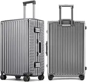 [ROAMING] Zipperless Luggage, gray, 24 Inch Checked Luggage, Zipperless Luggage With Spinner Wheels - Polycarbonate Aluminum Hard Shell Suitcase