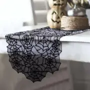 Black Lace Spider Web Table Runner 20?€?x80" Scalloped Gothic Drape HALLOWEEN