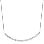 Sterling Silver Cheryl M Rhodium-Plated Brilliant-Cut Cz Curved Bar 18 Inch Necklace
