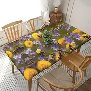 5 Foot Rectangle Elastic Fitted Tablecloth, Waterproof Edged Great for Picnic Party Outdoor Patio,Rural Honey Bees Wildflowers