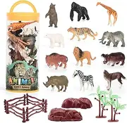 12 Pcs Wild Creatures Tube – Realistic Mini Animal Figurines – Lion, Hippo, Tiger, Bear & More Safari Animals and Accessories and Container for Toddlers and Kids 3 Years + (Wild Creatures)